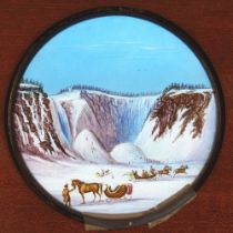 'Winter Sports' Six slides assembled from different sources. Single hand-painted glass slides in
