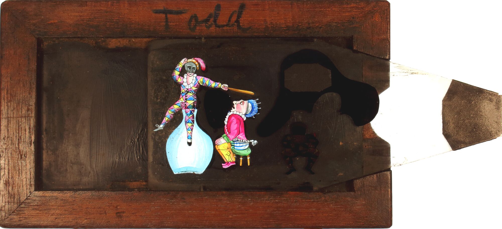'Harlequin jumps out of bottle' Maker unknown (6 3/4 x 4 x 3/8 inches), single slip - Image 2 of 2