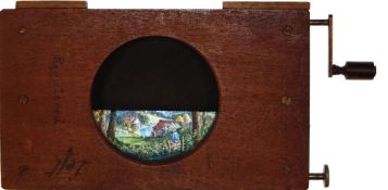 'Country scene with curtain effect' [blind rises to reveal countryside] W.C. Hughes, London (7 1/4 x