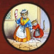 'Pussy's Road to Ruin' Set of twelve slides. Single hand-painted glass slides in wooden frames, 6