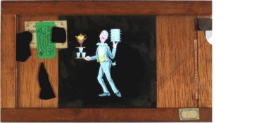 Slide 140, 'Waiter upsets a tray and some plates' W.A.W. (7 x 4 x 3/8 inches), single slip