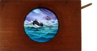 'Lifeboat in sea' [oars move in two planes, waves undulate] Maker unknown (7 x 4 1/2 x 1/2 inches),