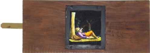 'Rabbits steal gun of sleeping hunter' Maker unknown (10 1/4 x 4 1/4 x 1/2 inches)