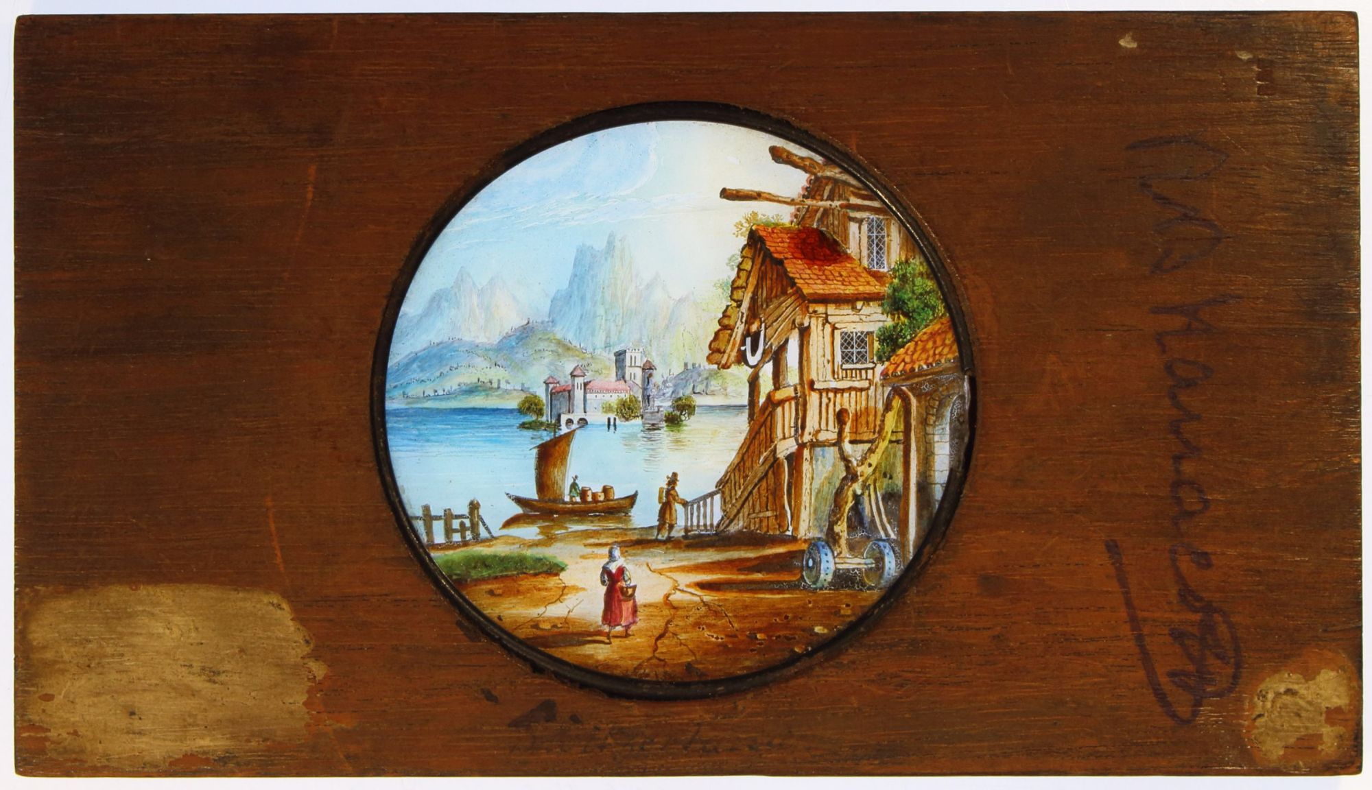 'Mill by the Lake of Luzerne, Switzerland' (maker unknown; 2 slides, 6¾ x 3¾ x ⅜ inches) [ - Image 3 of 3