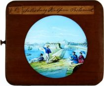 Coastal views Five slides from a longer series. Single hand-painted glass slides in wooden frames