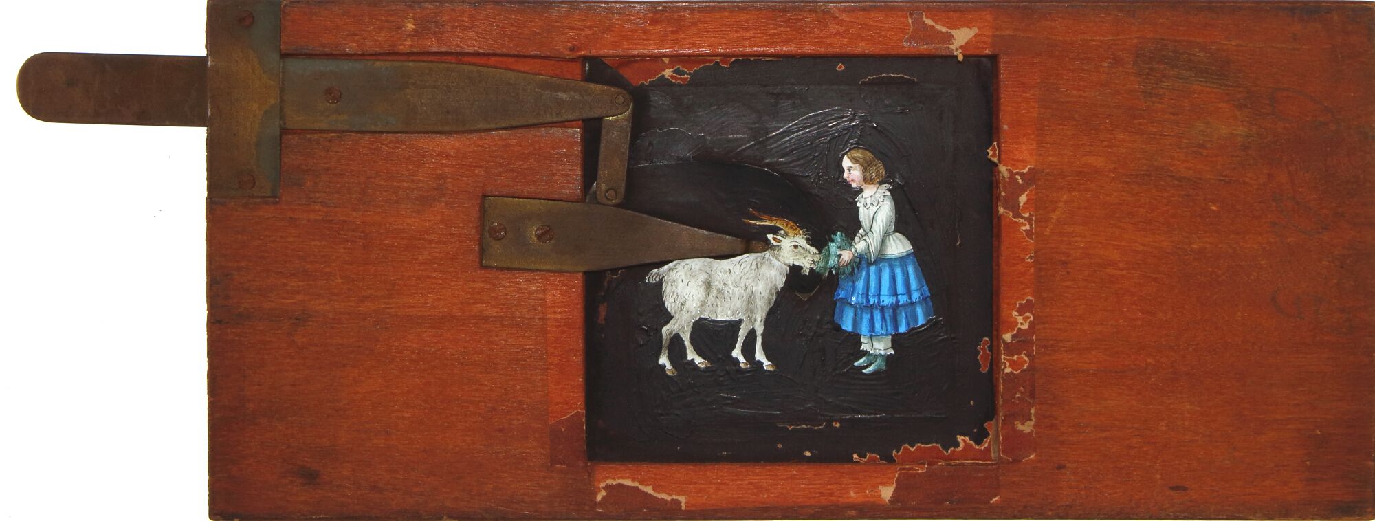 'Goat eating cabbage' [goat's head moves up and down] (21.5 x 9.5 x 1cm), signed 'Desch 1869' - Image 2 of 2