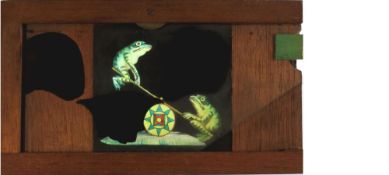'Two frogs on seesaw' Maker unknown (7 x 4 x 3/8 inches), single slip