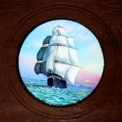 'Sailing ship in full sail' Maker unknown (7 x 4 1/4 x 3/8 inches)