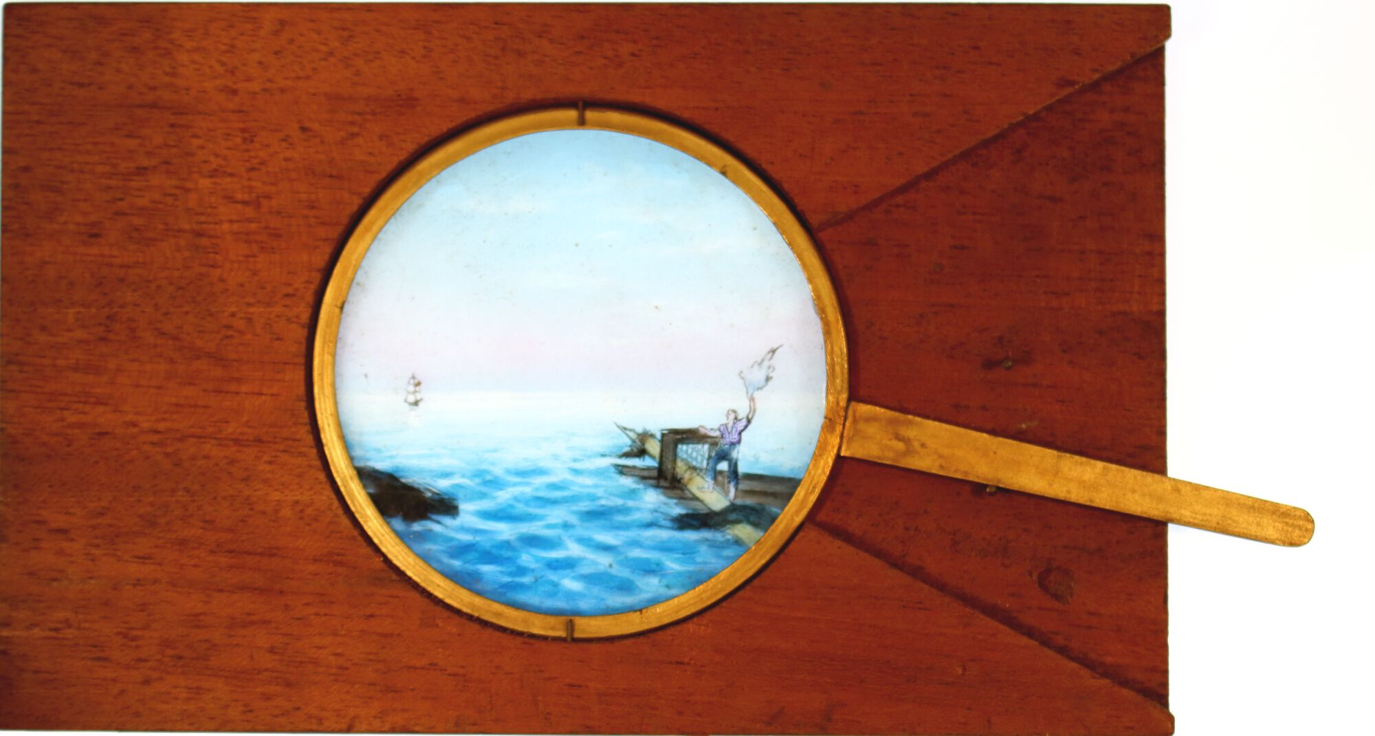 'Ship in storm' [ship rolls in waves] Maker unknown (7 x 4 3/8 x 5/8 inches), single lever Slide 5,' - Image 5 of 6