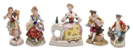 Five mixed Continental porcelain figures