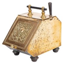 A 19th century brass embossed coal box;