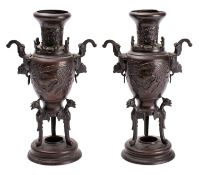 A pair of Japanese bronze two-handled va