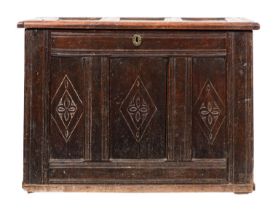 A 17th-century oak rectangular coffer; w