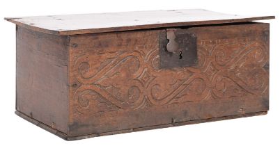 A 17th-century oak rectangular Bible or