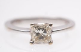 A single stone princess cut diamond ring approx 0.70 carat (K-L) VS1-2.