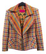 Christian Lacroix. A vintage wool two piece suit, the orange mauve and cyan coloured dogtooth