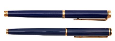 A Waterman 'Ideal' fountain pen, with blue enamel cap and barrel, gilt clip and fittings, together