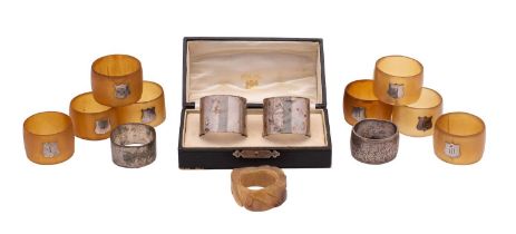 A cased pair of George V silver napkin rings, Charles Boyton & Son Ltd, London 1920, together with