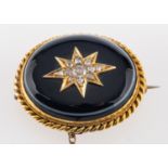 A sardonyx, old and rose-cut diamond brooch, the diamonds set in a star motif, total estimated