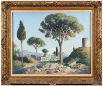 Charles Brooke Farrar (British, 1899-1979) The Appian Way Oil on board 61 x 47.5cm Signed lower