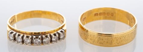 An 18ct gold and diamond half eternity ring, half set with brilliant cut diamonds, approximately 0.