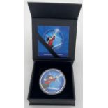A limited edition colourised 2019 Disney Fantasia .999 silver 2 dollar collectors coin from the