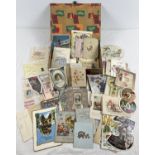 A box of 100 assorted Victorian and later greetings cards and bookmarks. In varying styles and