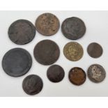 A collection of Georgian coins, in varying conditions. To include George IV 1834 silver shilling,