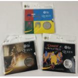 3 x The Royal Mint Brilliant Uncirculated unopened in original packaging, rock band "Queen" Â£5