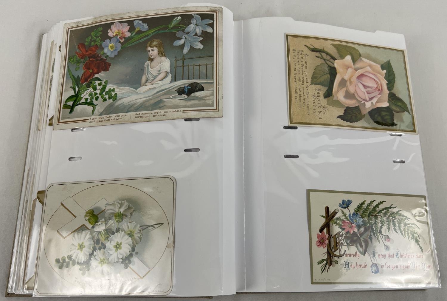A large album containing 163 assorted Victorian and Edwardian greetings cards. In varying shapes, - Image 2 of 9
