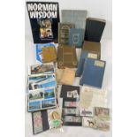 A box of assorted mixed ephemera to include poetry books, stamps, cigarette cards & Murray's