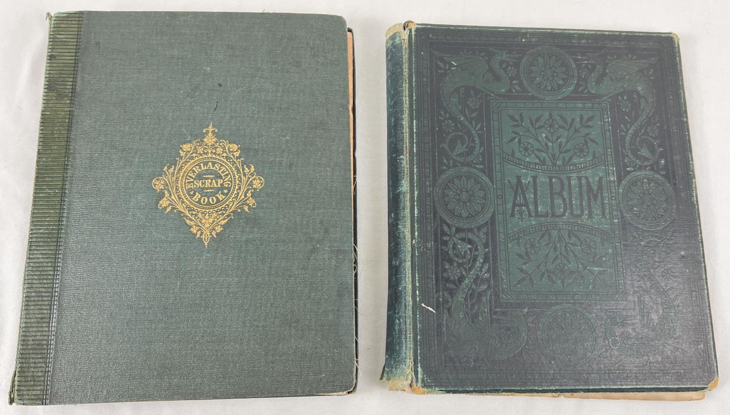 2 early 20th century green coloured scraps albums containing a quantity of assorted scraps and - Image 8 of 8