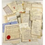 A quantity of assorted Victorian and vintage receipts, indentures, letters and certificates.