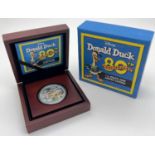 A limited edition Disney 80th Anniversary Donald Duck 1oz silver proof 2 dollar coin from the Island