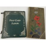 2 vintage albums containing approx. 130 assorted postcards & photographs. Slim Art Nouveau style