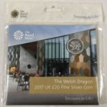 An unopened, in original packaging, 2017 The Welsh Dragon UK Â£20 Fine Silver Coin. By The Royal
