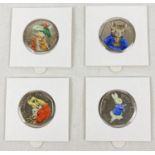 A set of 4 Beatrix Potter 2017 50p coins with coloured decals. In sealed card & clear plastic