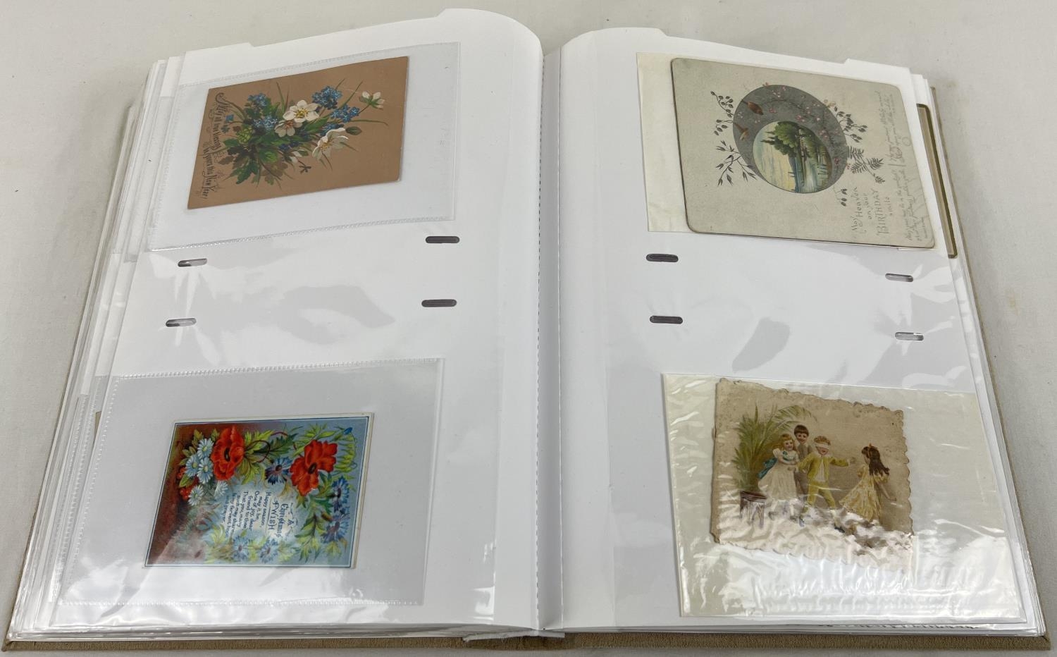 A large album containing 163 assorted Victorian and Edwardian greetings cards. In varying shapes, - Image 6 of 9