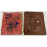 2 Victorian scrap albums with red covers, one a/f with loose leaves. To include scraps, greetings