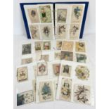 An album of 150+ Late Victorian/Edwardian greetings cards. To include glittered, ribbon and envelope