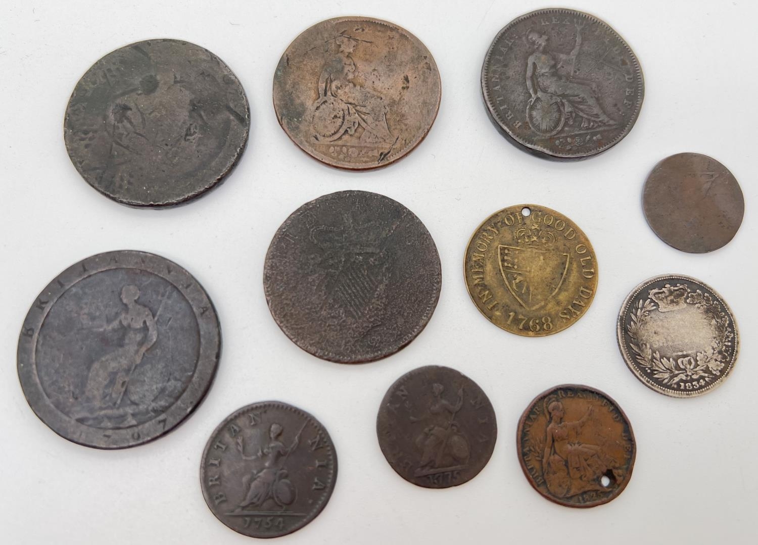 A collection of Georgian coins, in varying conditions. To include George IV 1834 silver shilling, - Image 2 of 2