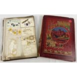 2 Victorian/Edwardian scraps albums (a/f). Red album containing assorted scraps, prints and