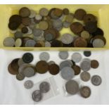 A tub of assorted vintage foreign and British Territories coins. To include examples from Canada,
