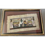 A large gilt framed Egyptian hand painted papyrus of ancient kings and queens. Frame size approx.