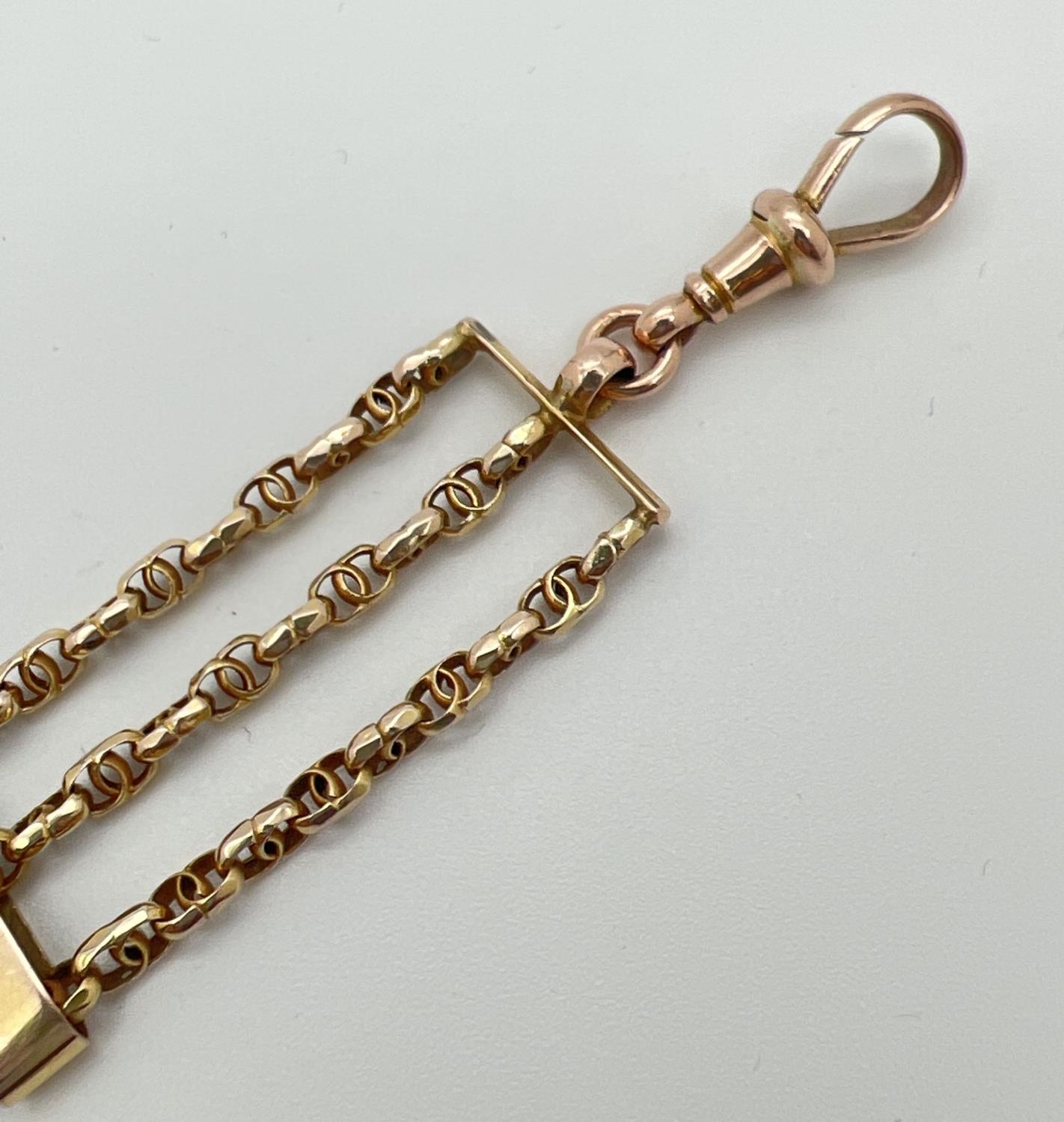 A vintage yellow gold 3 bar style bracelet with decorative chain links and rose gold lobster claw - Image 2 of 4