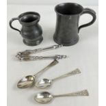 2 James Yates Victorian pewter tankards together with a pair of vintage nutcrackers and 3