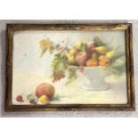A gilt framed and glazed pastel still life drawing of a bowl of fruit by A.E. Noel. Signature to