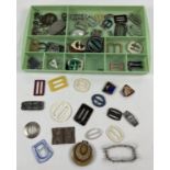 A collection of vintage buckles in varying designs and sizes. To include early plastic, diamante,