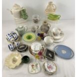 A box of assorted vintage quality ceramics to include Wedgwood Jasper ware items in black and