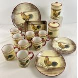 A collection of matching modern ceramic kitchen ware with Cockerel decoration. Comprising: 8 mugs,